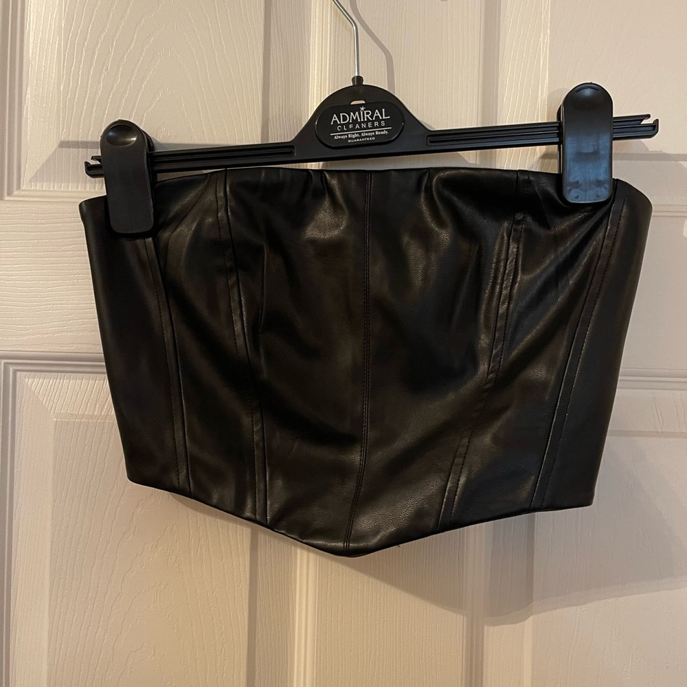 Corset crop top, leather, black, southmoondunder brand NIA,